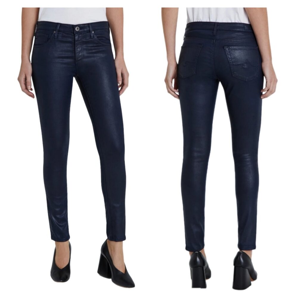 AG Adriano Goldschmied The Legging Ankle Coated Leatherette Skinny Jeans Navy 25